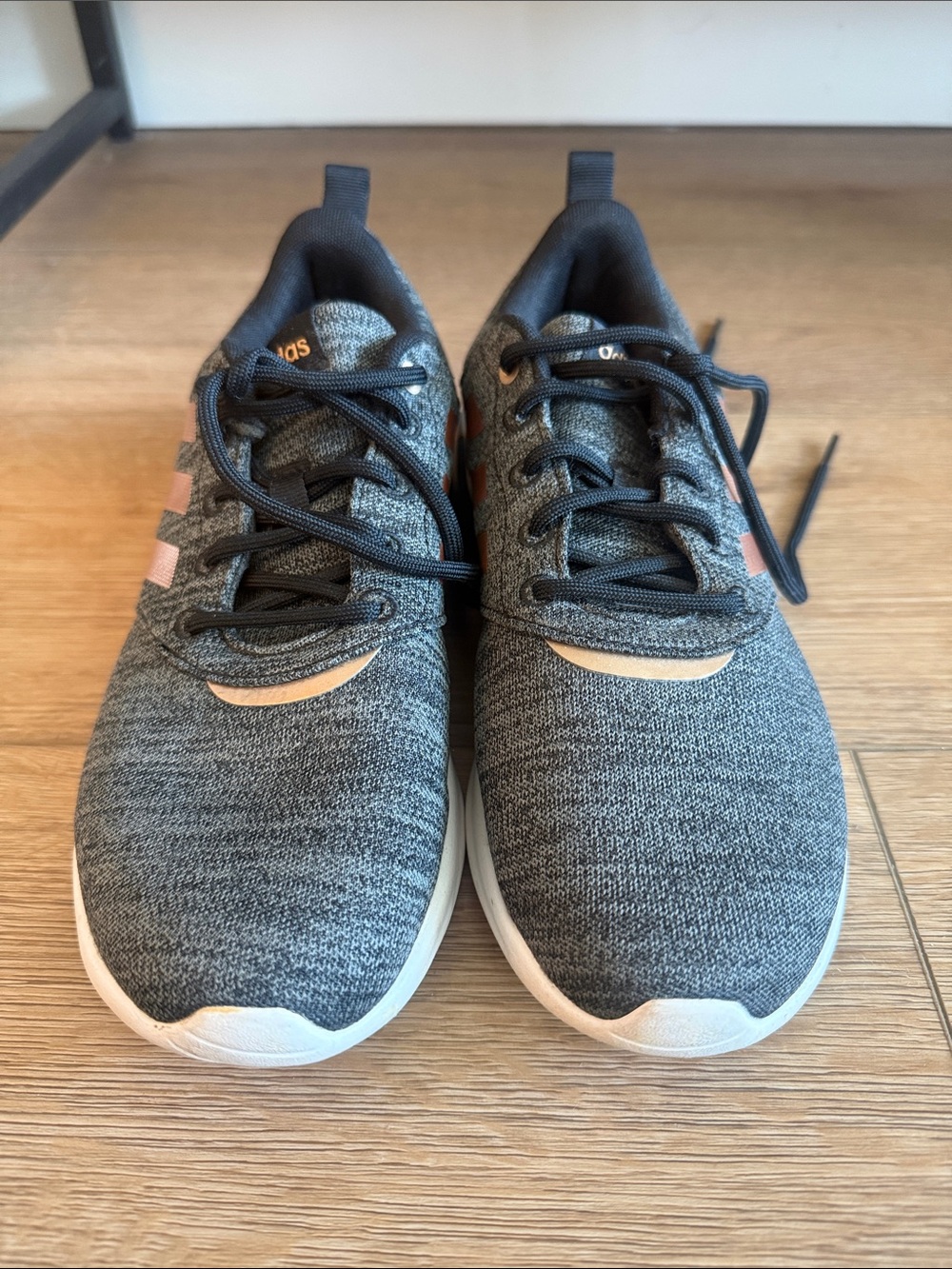Adidas Gray Knit Sneakers with Rose Gold Stripes - Picture 2 of 7